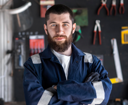 Service professional working on a boiler