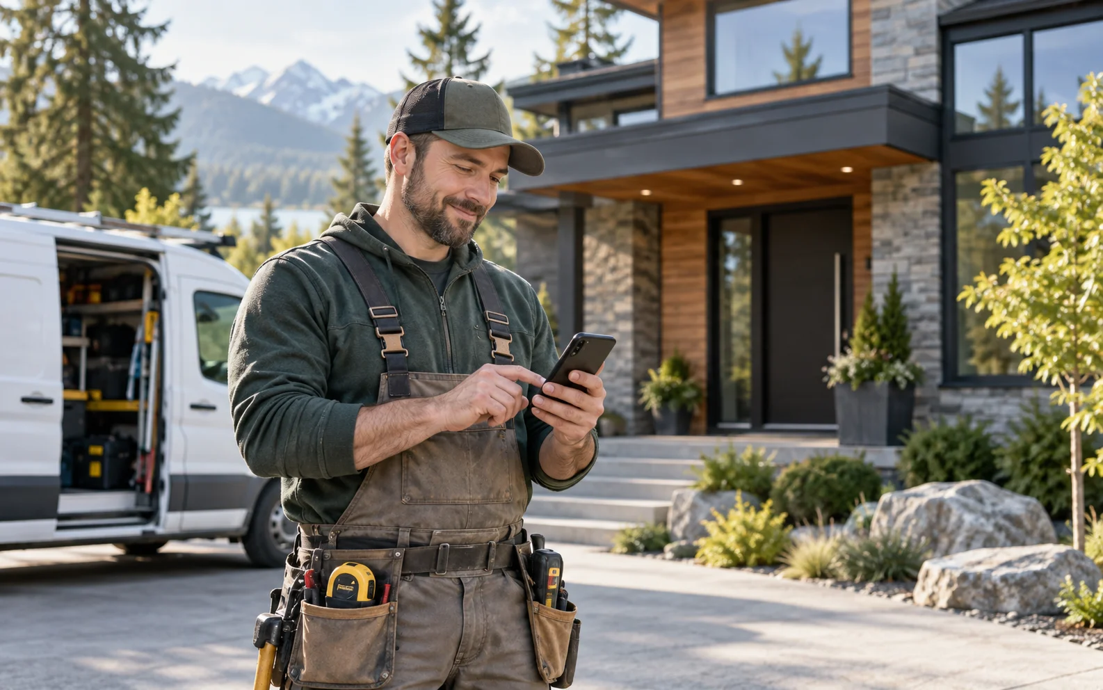 Professional contractor managing his local business online
